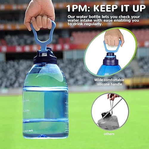 Miniatura 4 de Diller Botella de agua de 1 galón, botella de agua grande para beber, jarra de agua motivacional de 128 onzas con asa para entrenamiento de