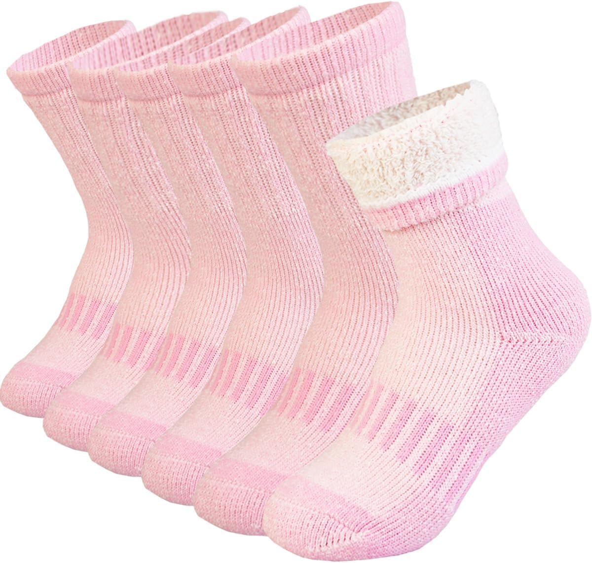 Kids Merino Wool Hiking Socks 3 Pairs,Thermal Crew Socks for Boys & Girls,Thick Warm Cushioned Sole 4-10 Years