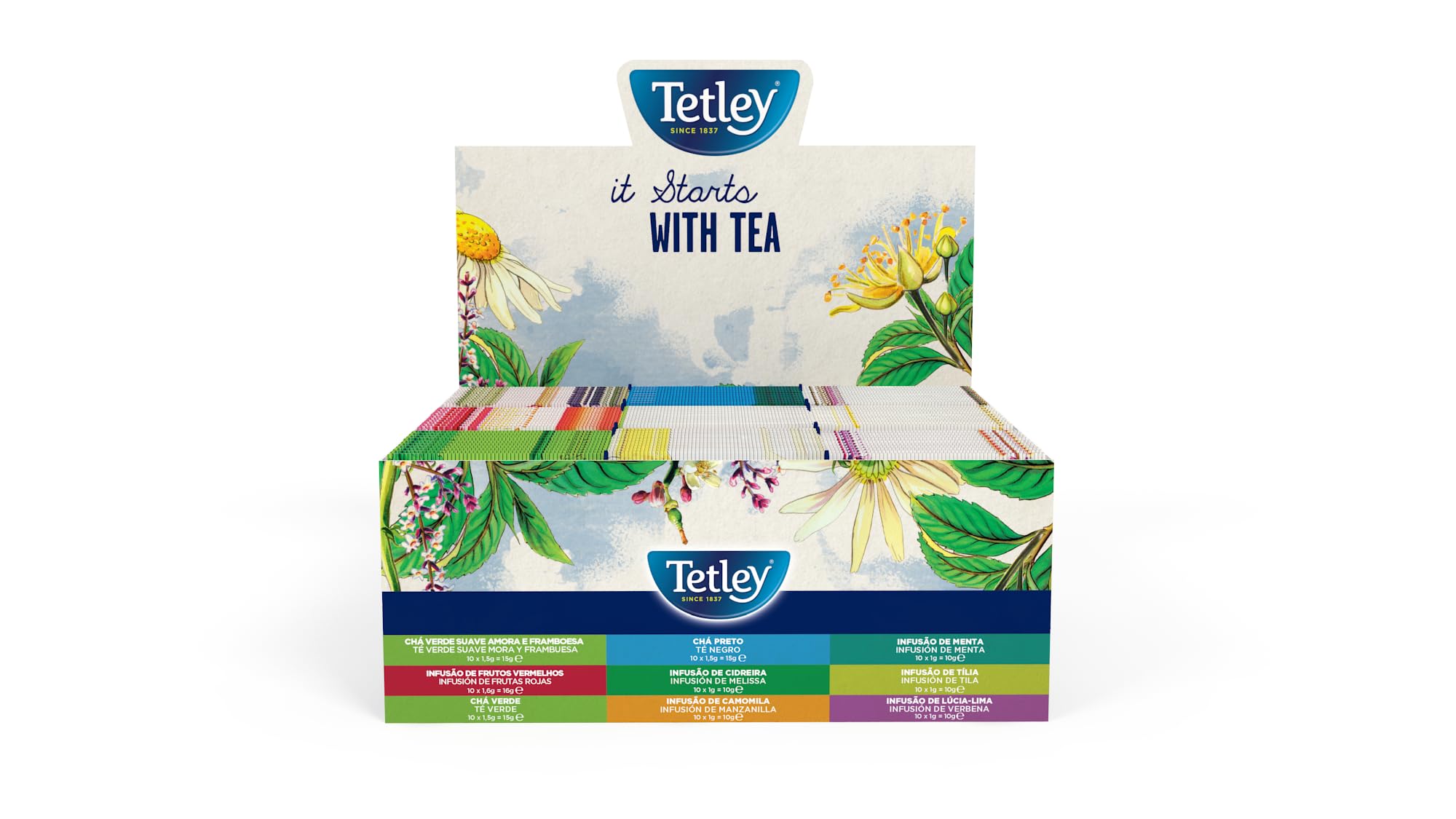 Tetley - Multipack | Caja 90 Bolsitas | Té verde Mora y Frambuesa, Té Verde, Infusión de Frutos Rojos, Té Negro, Infusión de Melisa, Infusión de Manzanilla, de Menta, de Tilo y de Lima Lucía