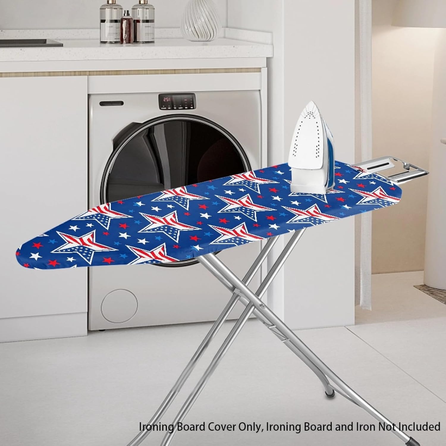 4th of July Ironing Board Cover, 16"x55" Standard Ironing Board Cover with Elastic Edge and Hook and Loop Fasteners, Scorch & Stain Resistant, Polyester Home Ironing Board Covers, Stripe Glory