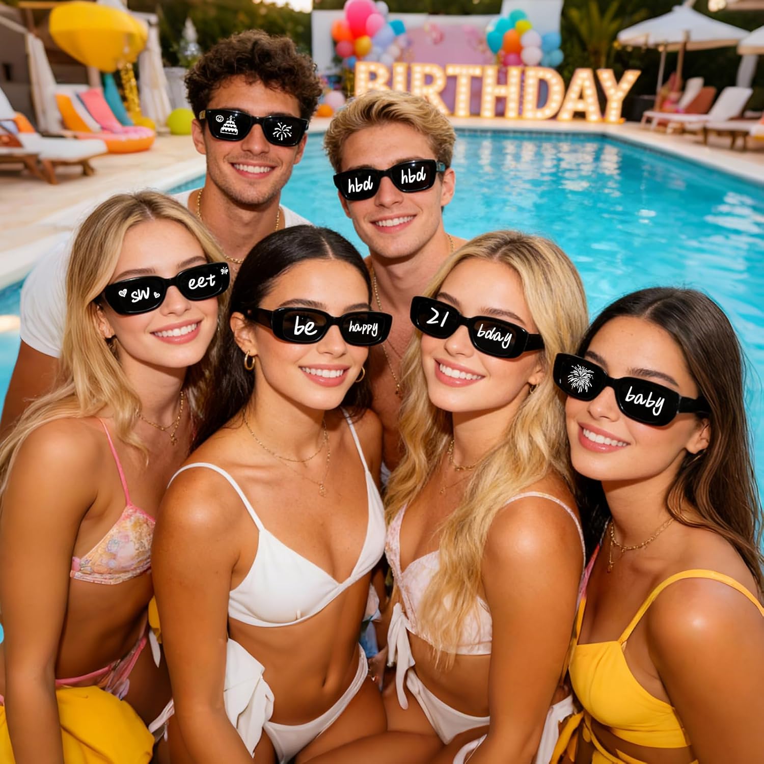 SUNOVELTIES 16 Pack Personalized Rectangle Sunglasses with 4 Pack Marker Pens for Adult DIY Custom Birthday Wedding Party