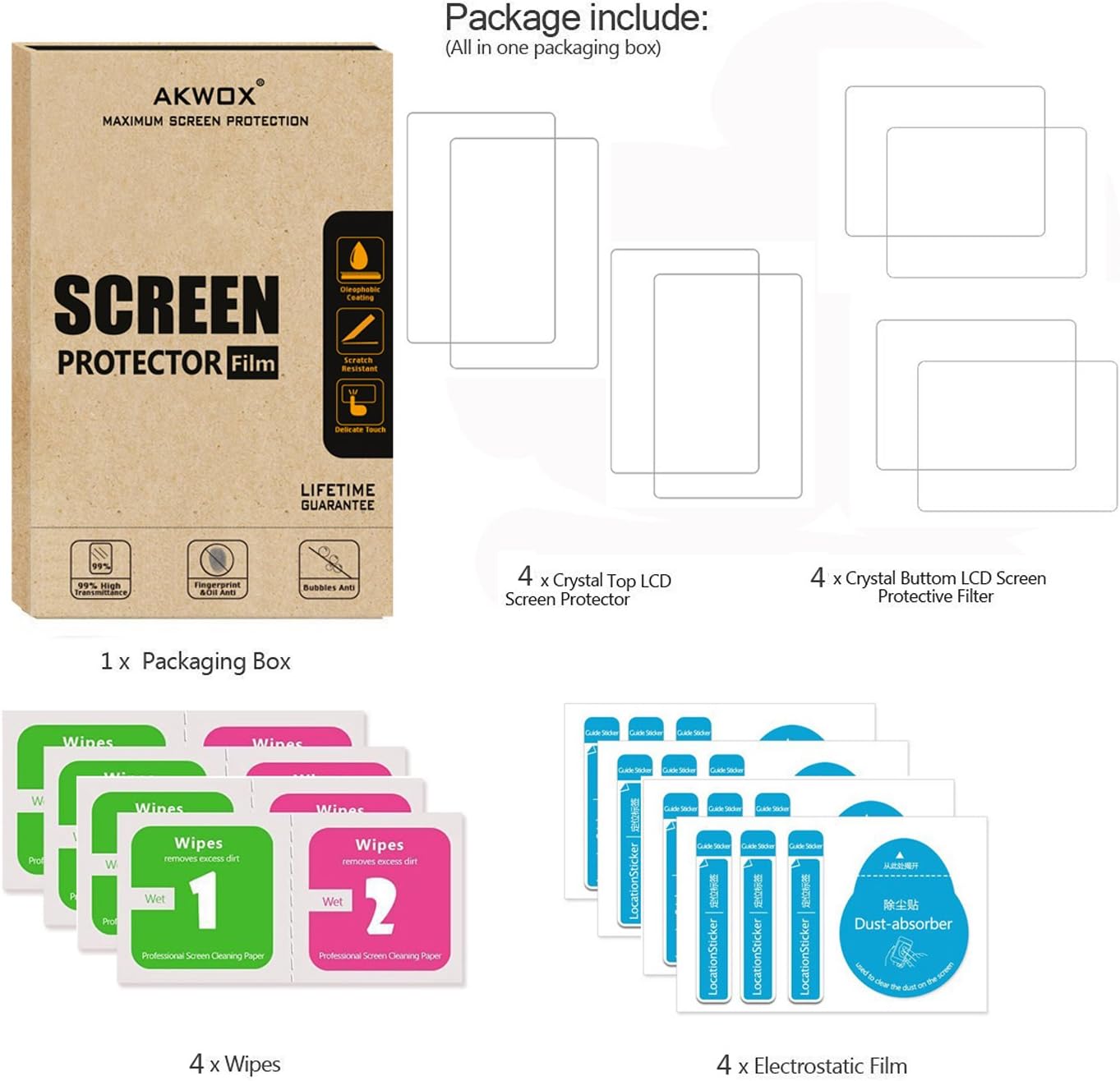 AKWOX (Pack of 4) HD Clear Crystal Top LCD Screen Protector + Buttom LCD Screen Protective Filter for Nintendo 3DS