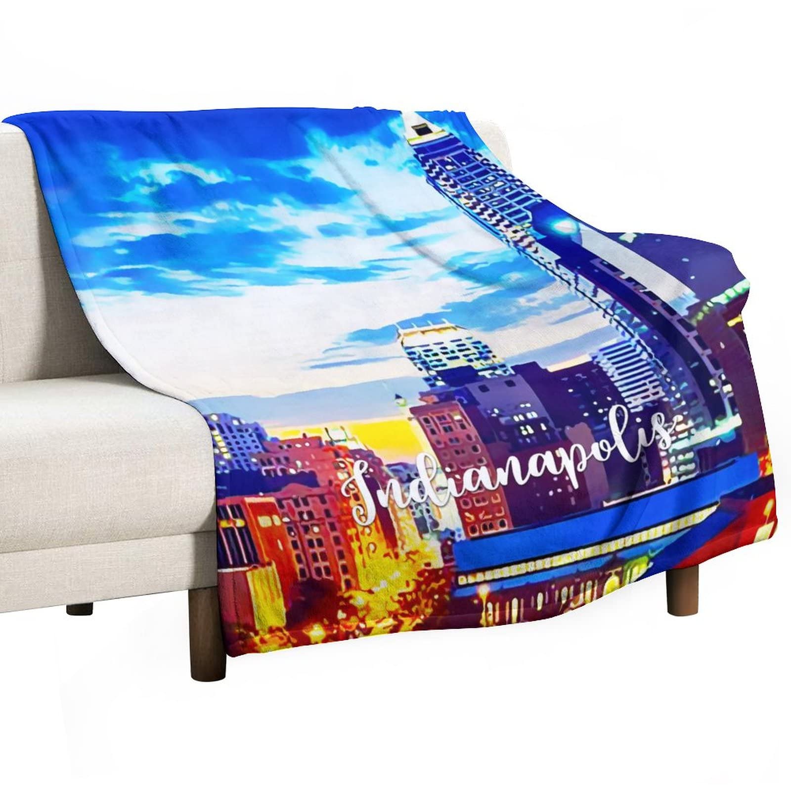 Couverture paysage urbain Indianapolis 130x150 cm pour lit et canapé