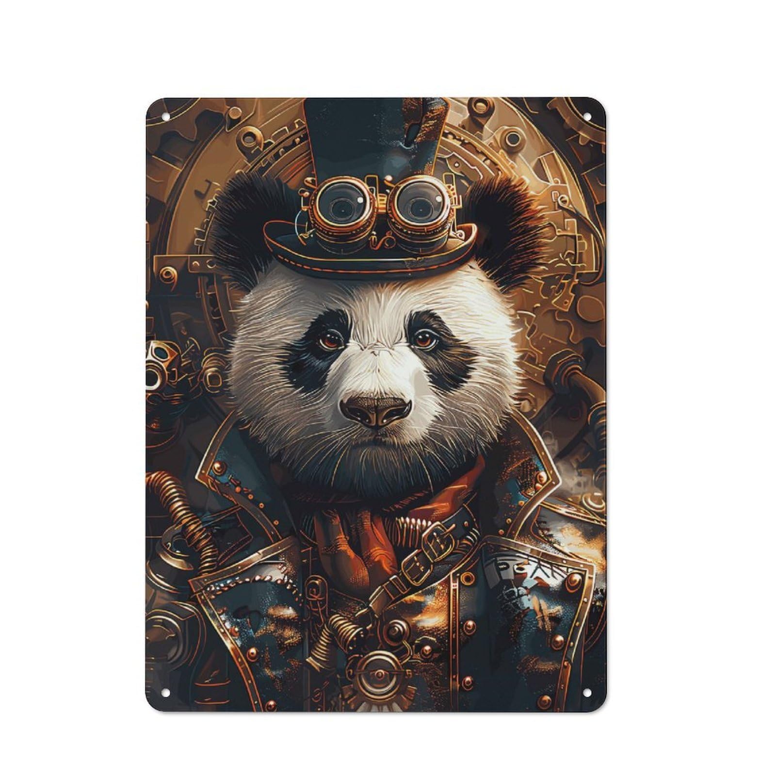 Junmoney Steampunk Animal Panda Rustic Metal Sign 40X30cm For Man Cave Or Games Room, For Vintage Wall Decor Fans, For Garage And Workshop Walls