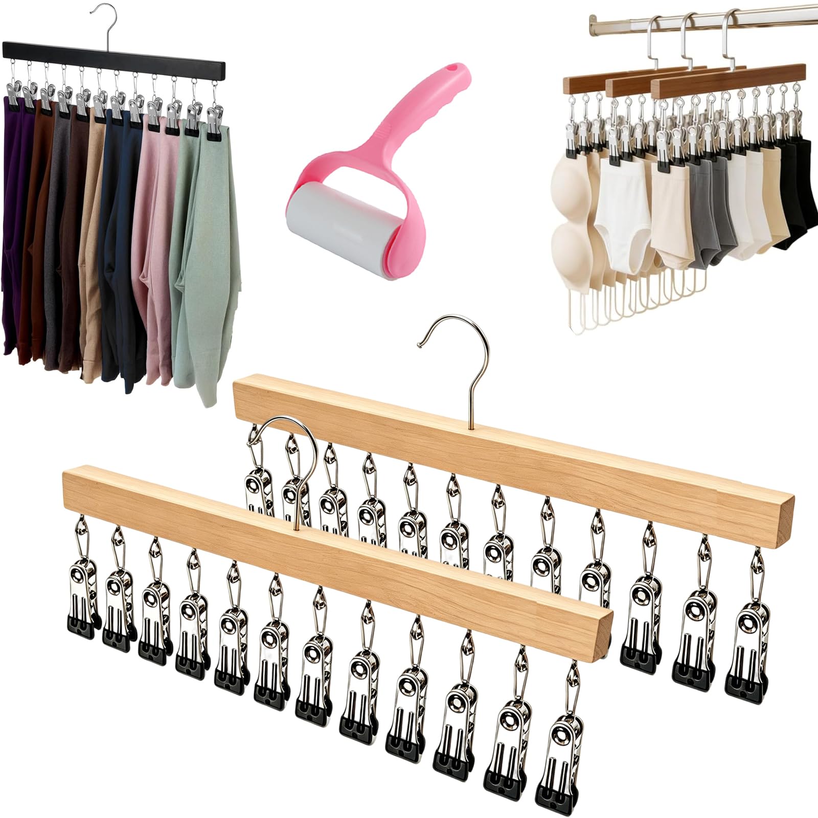 Rotating Closet Organizer, Premium Wooden Rotating Hanger with 10/12 Clips, Space Saving Multi Clip Hanger for Pants Leggings Jeans Socks Hats, 360° Swivel Organizer for Closet (12 Clip C,2)
