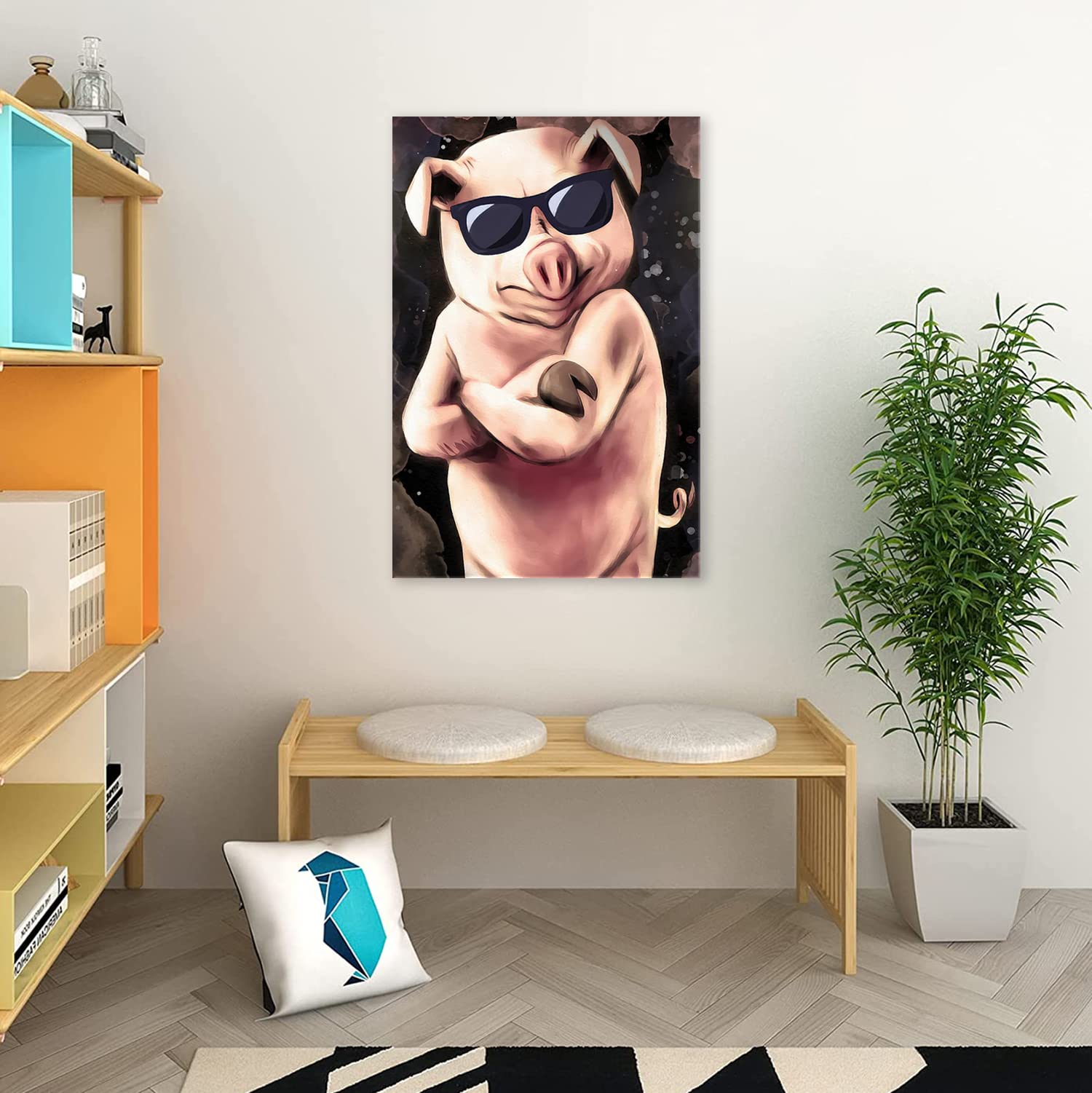 Amazon.co.jp: 絵画 サングラスをかけた豚ですインテリア 絵画 面白い