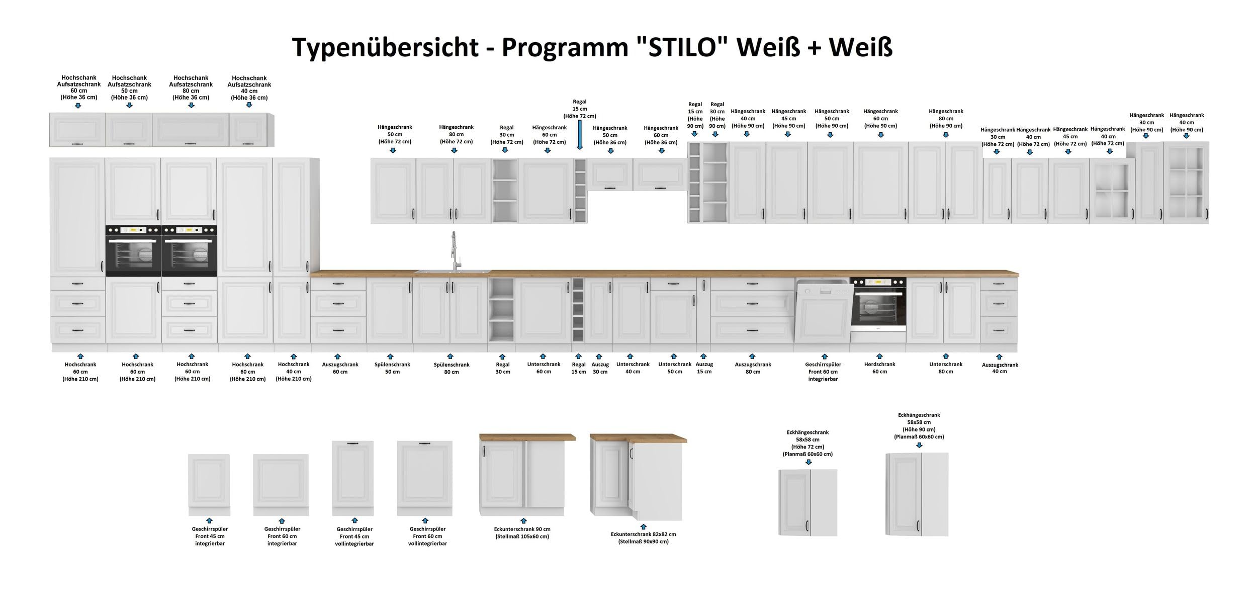 Kuechen-preisbombe Hängeschrank 30 cm Stilo Weiß Küchenzeile Küchenblock Küche Landhaus Höhe 90 cm