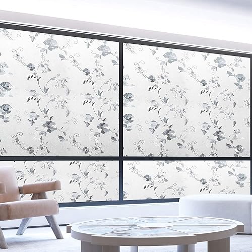 Miniatura 4 de Película de privacidad esmerilada para ventana, película decorativa de vidrio de adherencia estática, película anti UV, no adhesiva, flor de peonía,