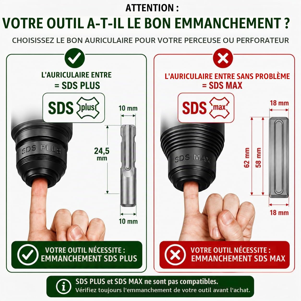Lot de 5 forets SDS Plus 600 mm pour perceuse perforatrice - Diamètres 10, 12, 16, 20, 24 mm pour béton, pierre et béton - Haute résistance et durabilité