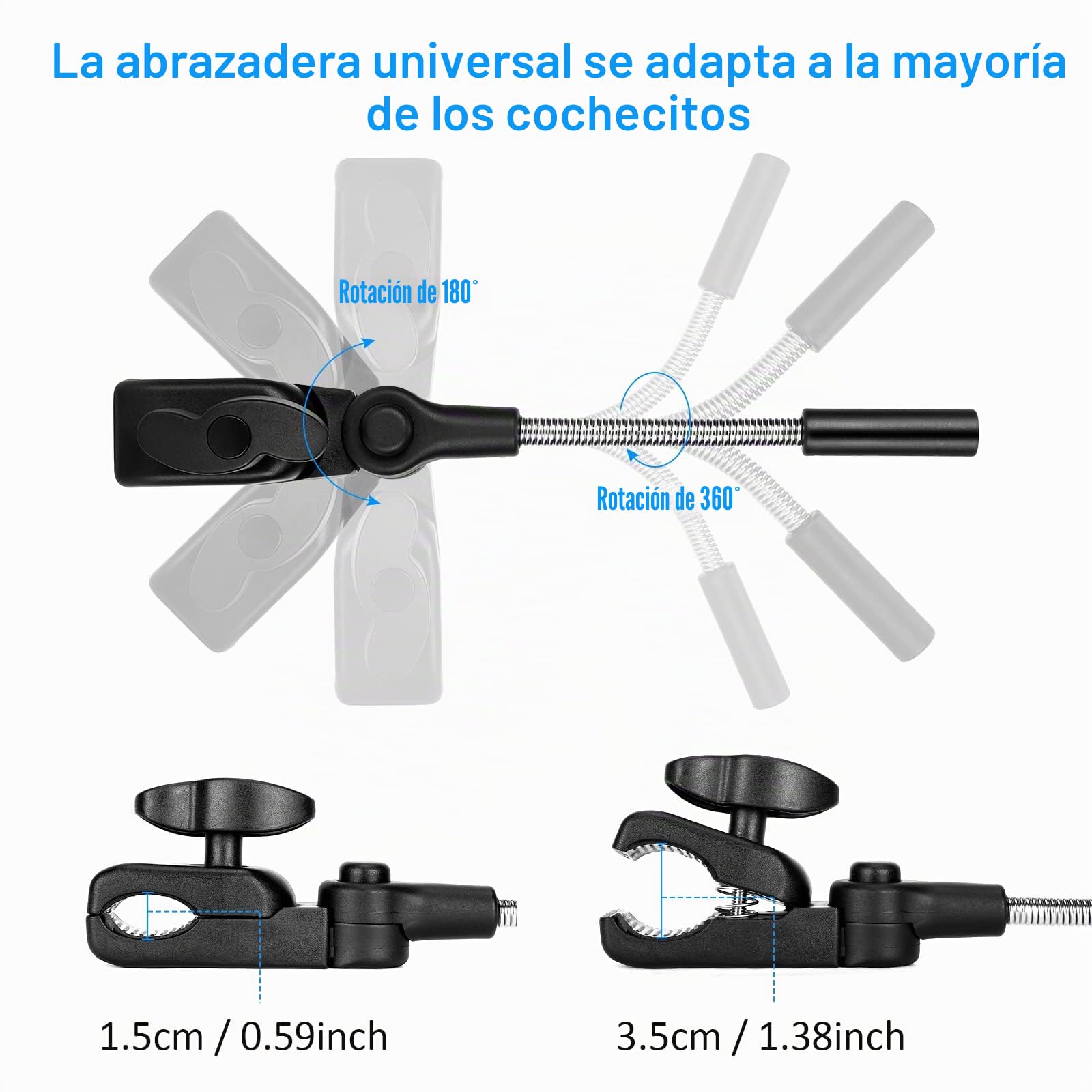 Sombrilla Universal Carrito de Bebé, Protección UV 50+, con Soporte para Tubos Redondos y Ovalados para Sombrilla Cochecito y Silla de Paseo Bebé,Doble Orificio de Sujeción,78cm Diámetro