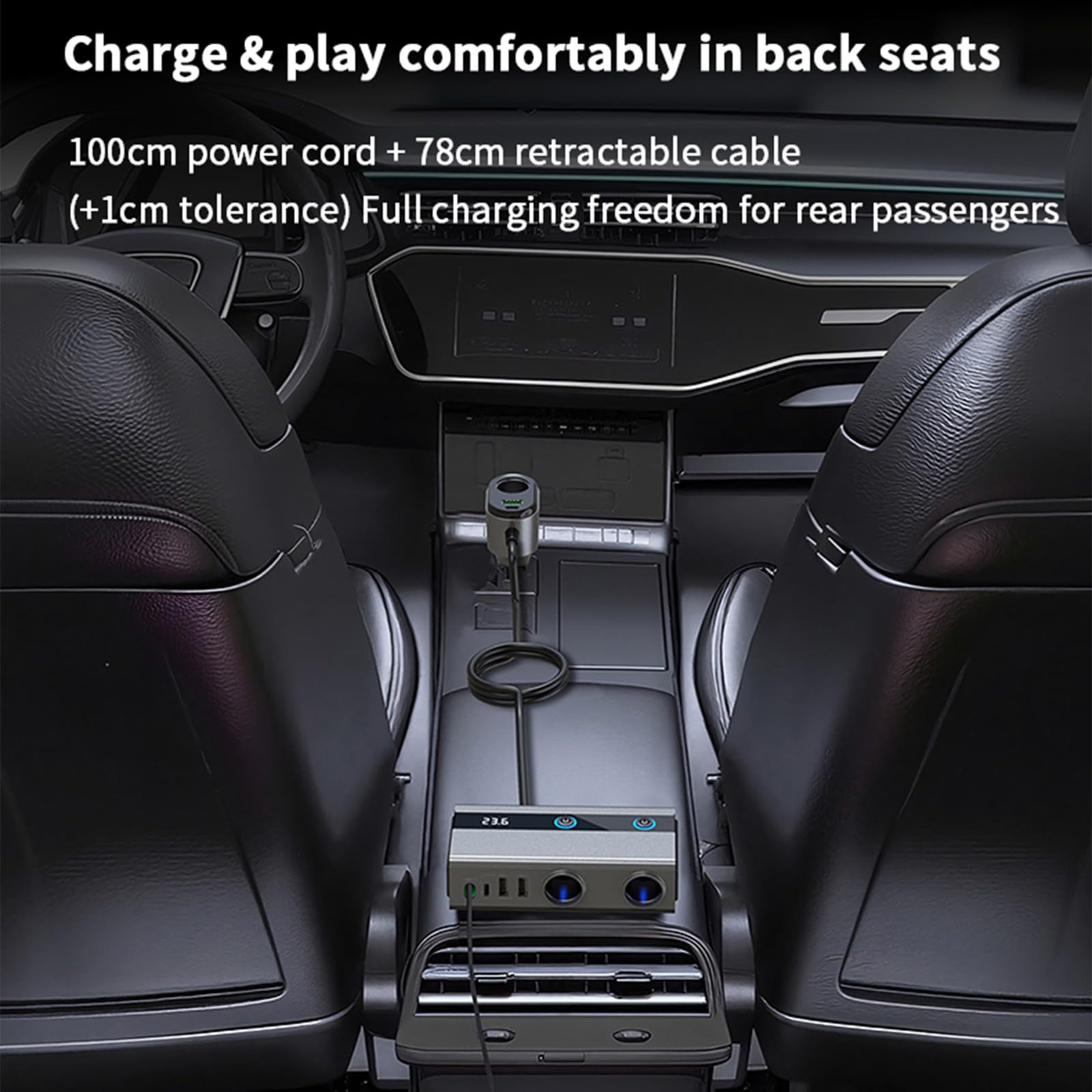 Adaptador de carga de coche 9 en 1 de alta potencia de 120 W con cable USB C retráctil, múltiples puertos para carga rápida PD65 W en Vehi