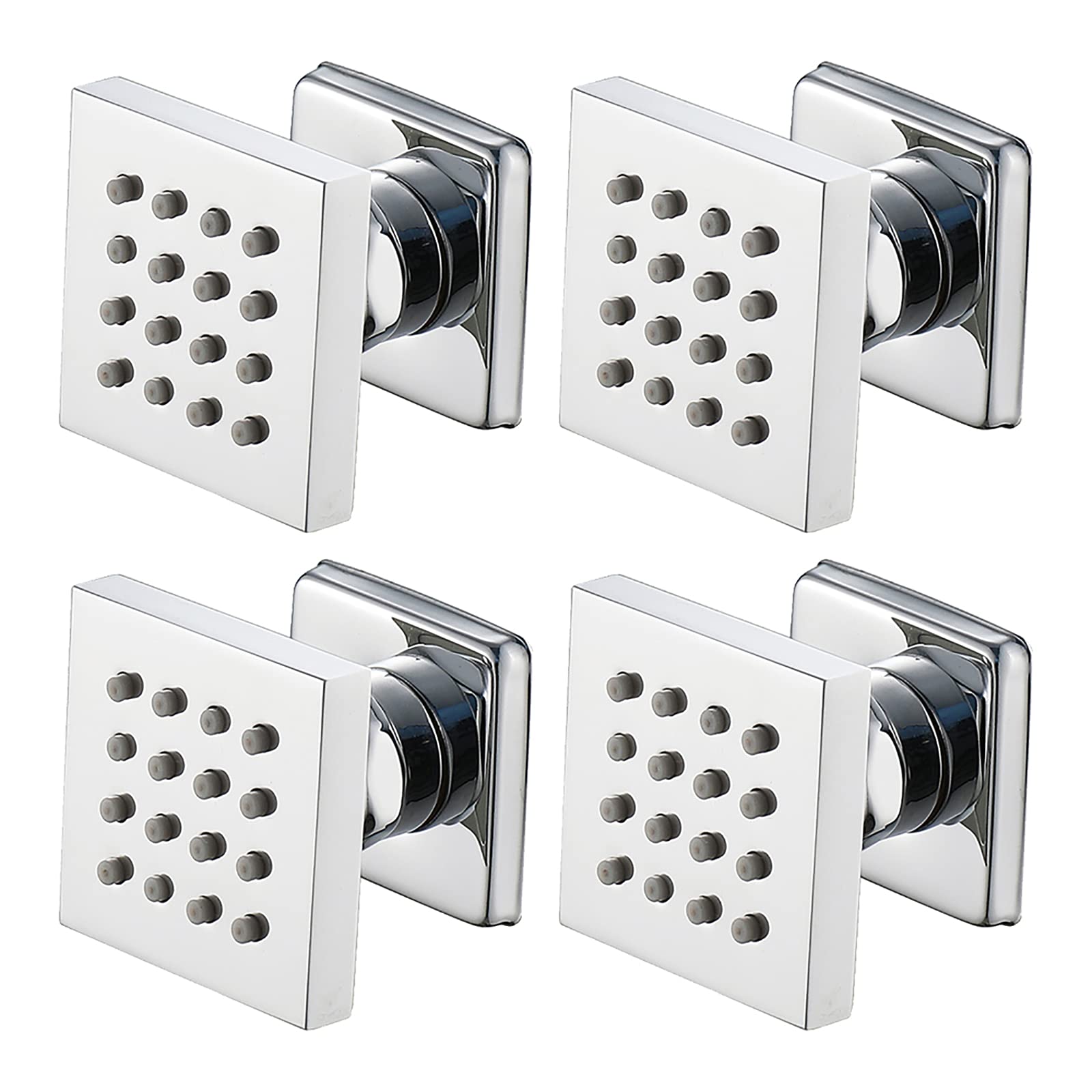 Ducha Lateral Cromado Chorros Rociadores Laterales en Latón Ajustable Cuadrado Rociador de Ducha Montado en la Pared Accesorios de Baño de Ducha, 50x50mm,4 Pack