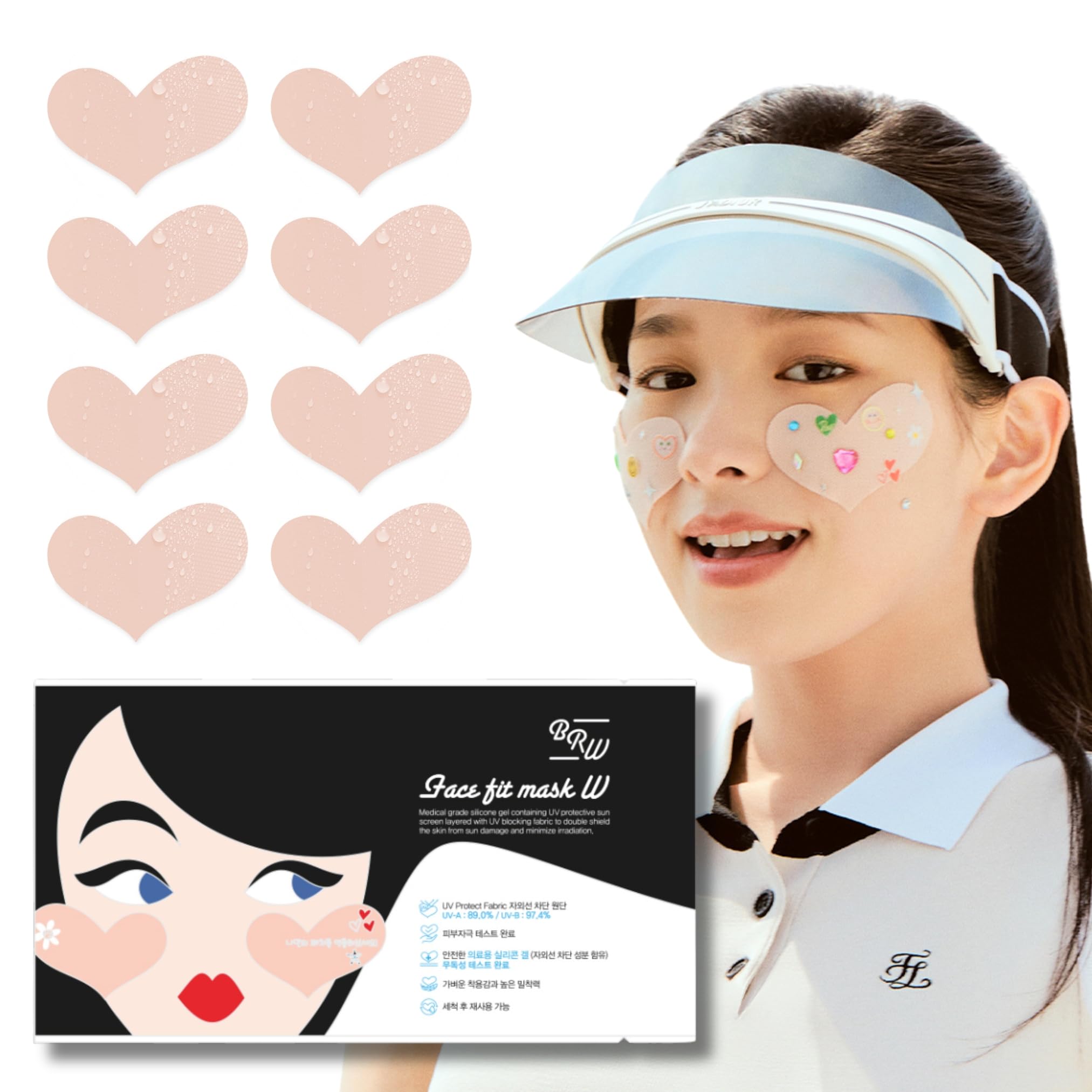 BRW Face Fit Sun Patch 1-box, 4-set, Outdoor Sun Shield Patches, Reusable