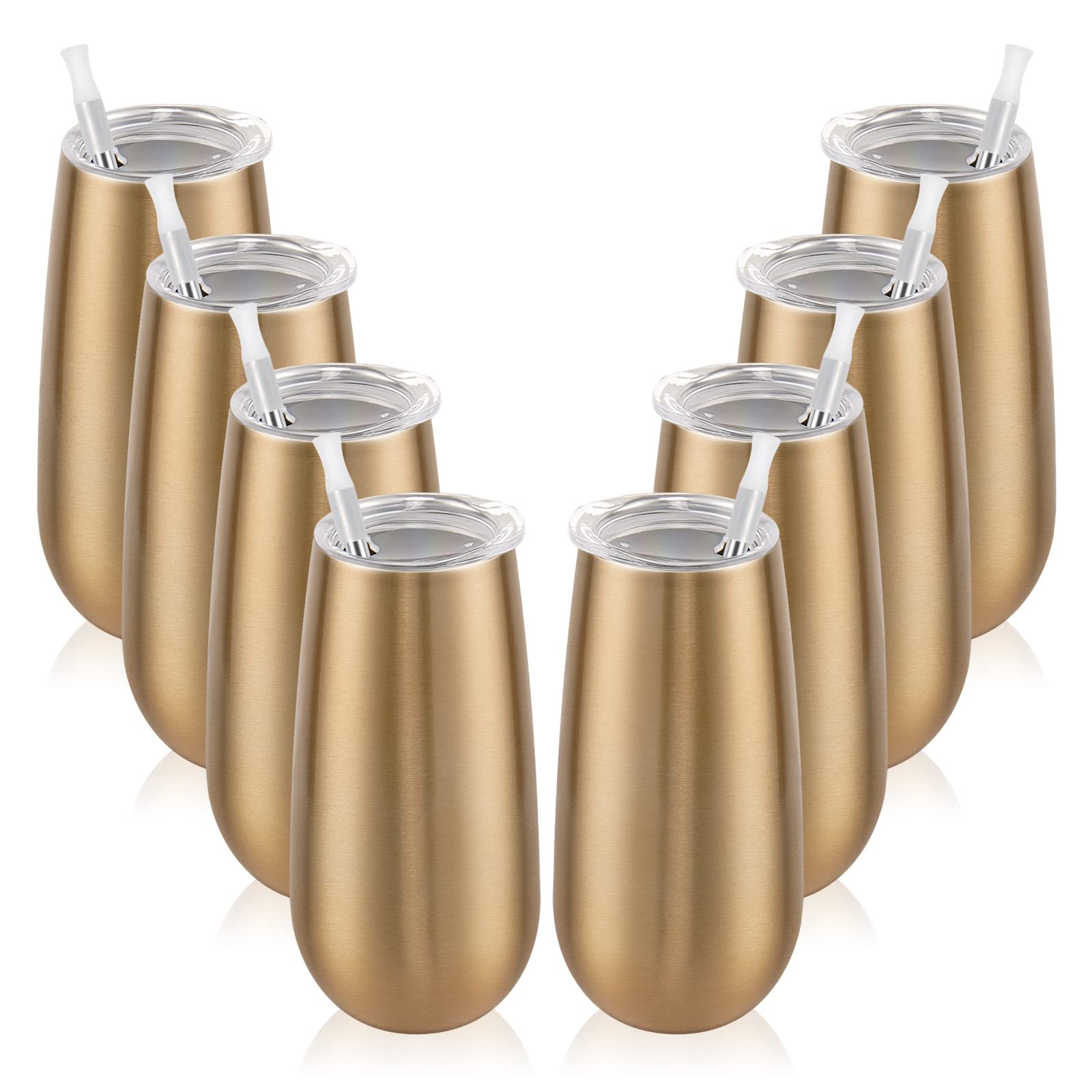 Paquete de 8 vasos de champán aislados, vaso de champán sin tallo de 6 onzas, copas de champán, vasos de vino, copas de cóctel irrompibles con tapa, regalo para familiares, amigos, Navidad,
