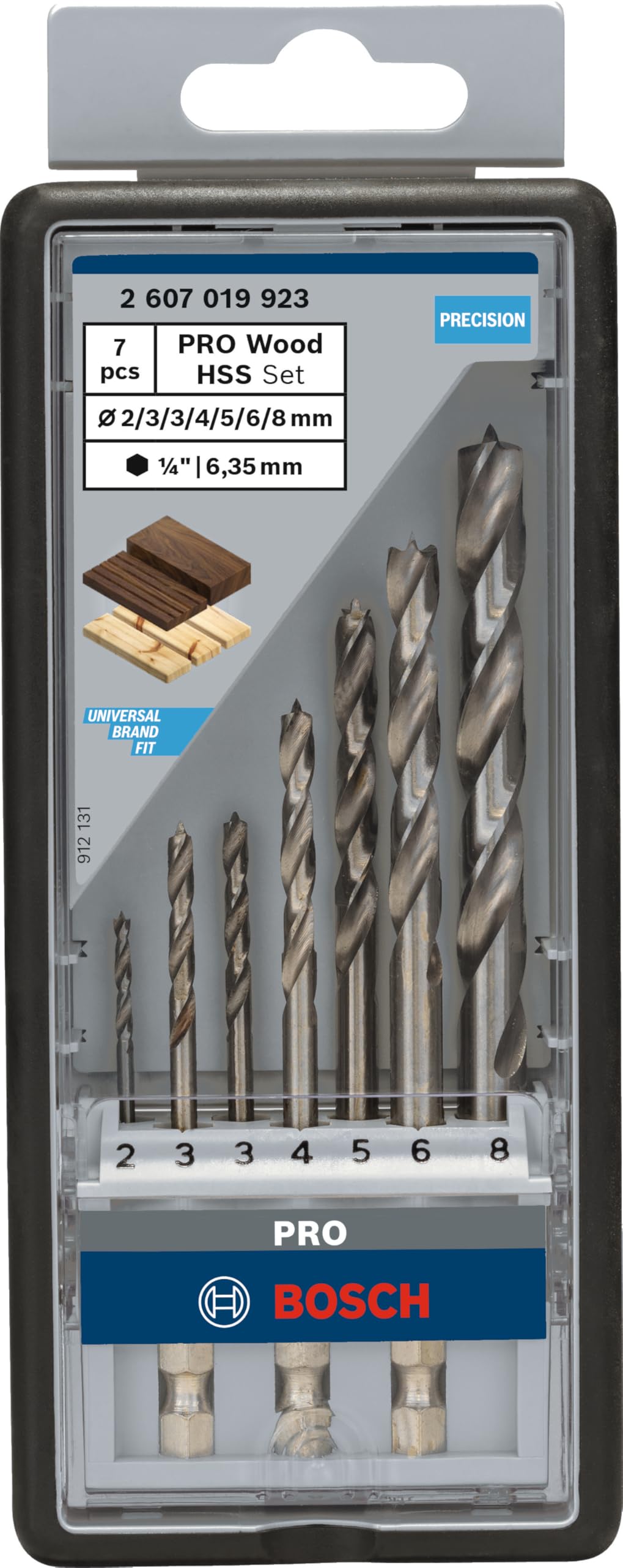 Bosch Professional Robust Line Set Punte Elicoidali per Legno con Codolo Esagonale, 2-8 mm, 7 Pezzi