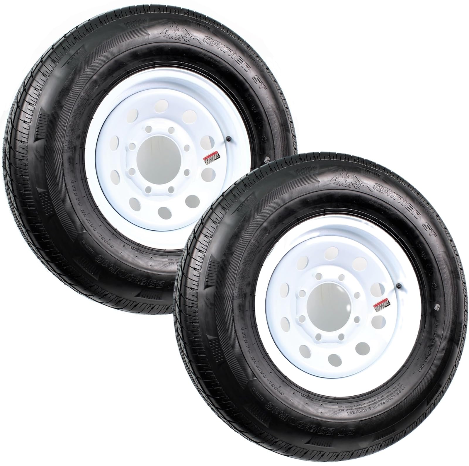 2-Pack Radial Trailer Tires w/White Rims ST235/80R16 LRE 8 Lug/6.5
