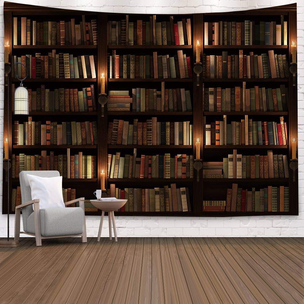 Morbuy Men's Reading Room Tapestry Wall Hangings, 3D Bookshelf Background Decor Art Home Bedroom Living Room Dorm Tapestries Creative Christmas Gift (,150X130cm)