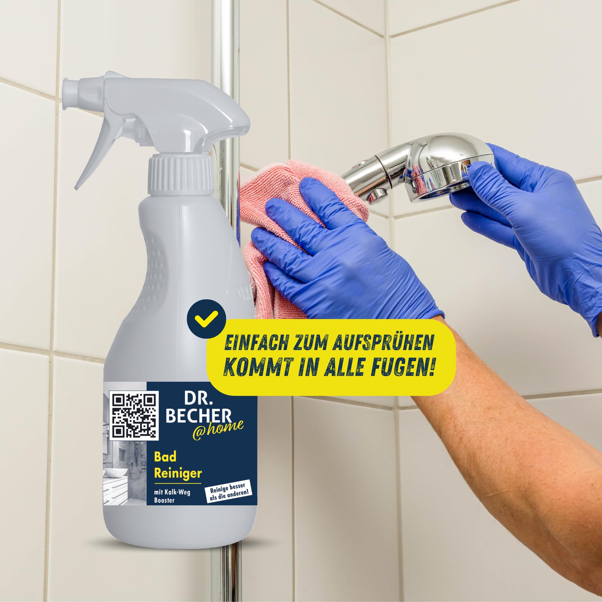 DR.BECHER @home Bad Reiniger - Entfernt Kalk- und Wasserflecken, Seifen- und Schmutzreste mit Abperl-Effekt - Perfekt für Armaturen, Wannen,