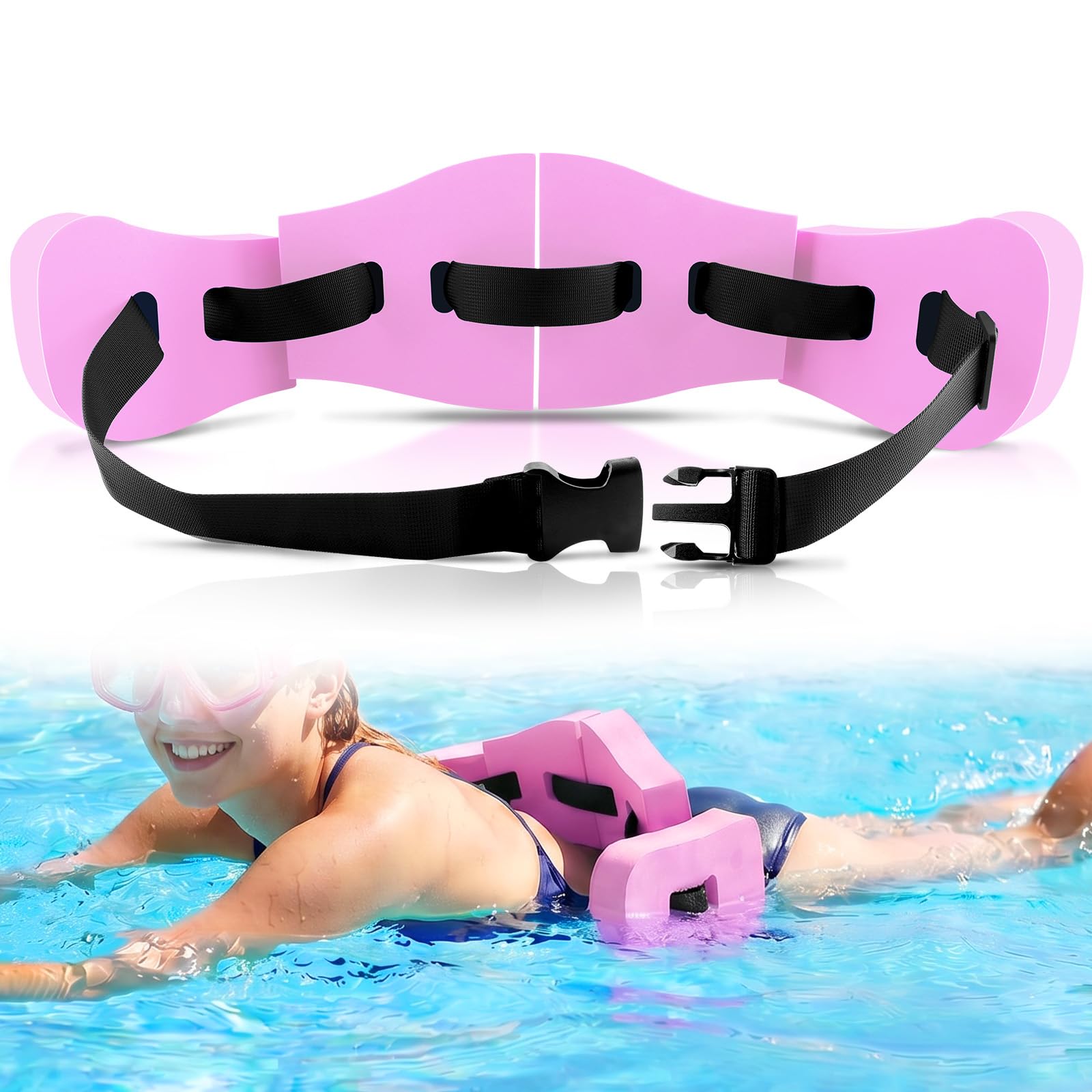 UNIFAMILY Swim Belt, EVA Float Swimming Belt for Kids, Adjustable Swimming Aids for Kids Adults, Pink