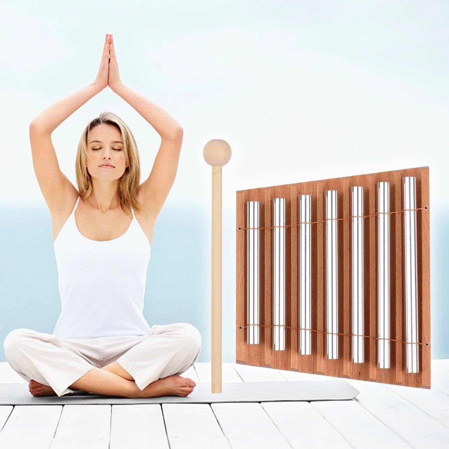 Hand Chimes Bar 7 Tone Colore Wood Colore Metal Musical Percussion Strument Energy Chime Beech con Martello per Meditazione per Lo Yoga