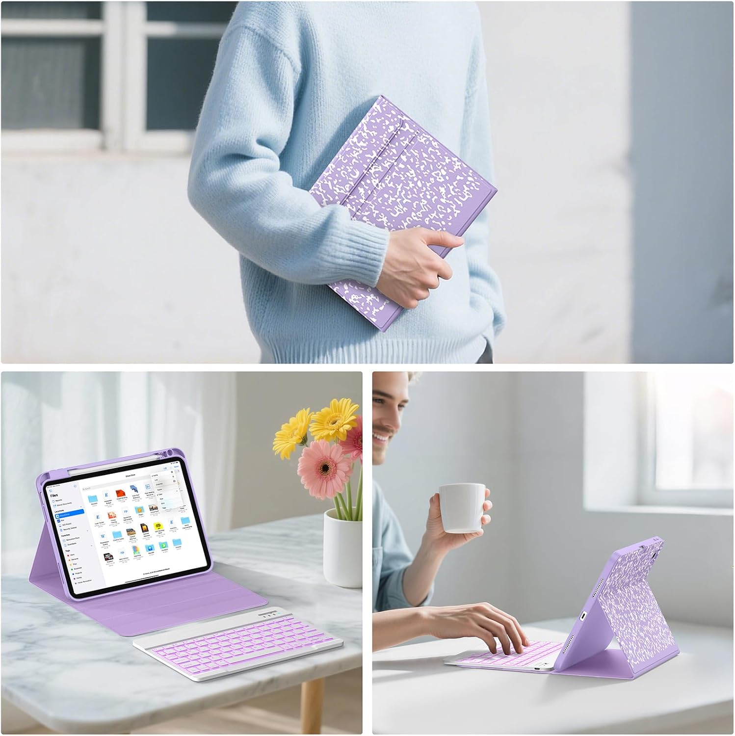 Supveco Keyboard Case for iPad (A16) 11th/10th Generation 11&10.9 Inch with Pencil Holder,7 Colors Backlit Wireless Detachable Folio Keyboard Cover for iPad 11th/10th Gen 2025/2022-Lilac - Image 7