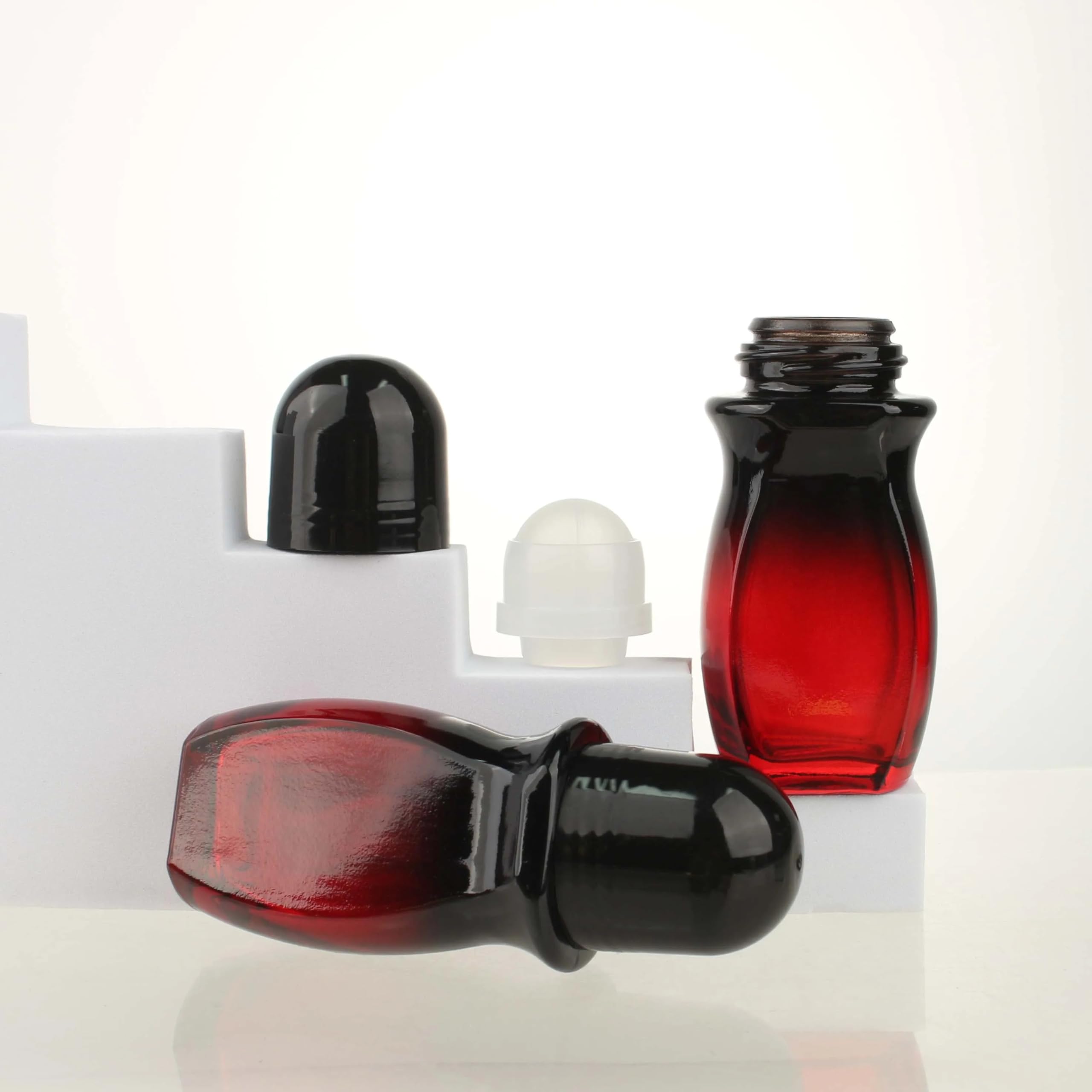 Roll On Flasche Farbverlaufs-Rotglas-Ölrollerflaschen, nachfüllbarer Deodorant-Behälter, Applikator, for Selbermachen