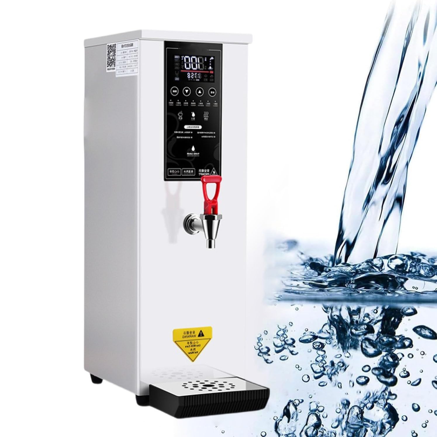 Stainless Steel Electric Hot Water Dispenser, LCD Display + 40-100°C Adjustable Temperature, Water Output: 60l/H + One-Time Water Output: 8l, for Catering, Office,White