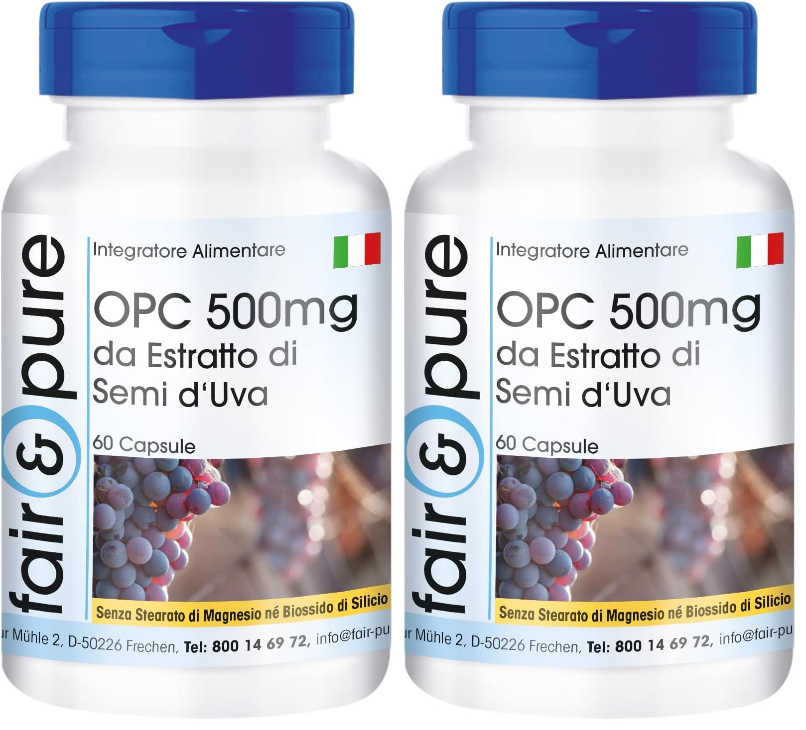Fair & Pure® - OPC 500mg - Estratto di semi d'uva - Vegan - 60 Capsule (Confezione da 2)