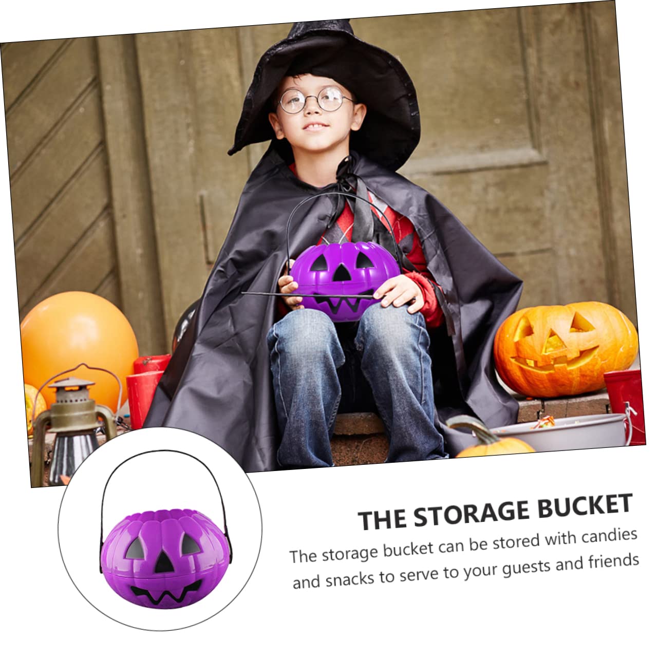 OKUMEYR 2pcs Portable Halloween Pumpkin Buckets Candy Containers for Trick Treat Halloween Party Supplies and Home Decor Fun Pumpkin Shape for Boys and Girls