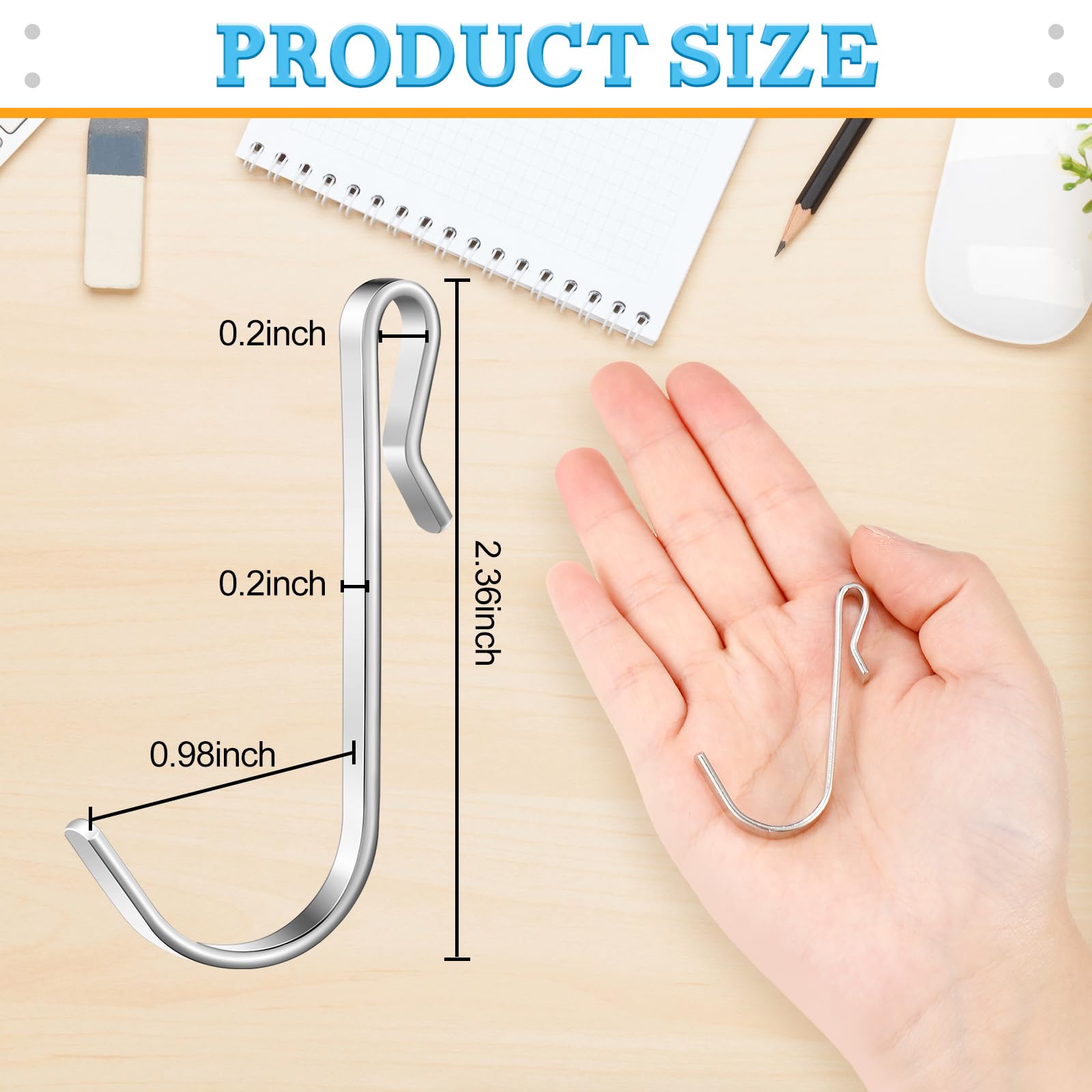 Lyrow 40 Pcs J Hook for Wire Shelving Hooks Stainless Steel Hanger Clip on Metal Wire Rack Hanging Sink Grid Hook for Display Kitchen Bedroom Office Shelf Pots Kitchenware Shirts(Silver)