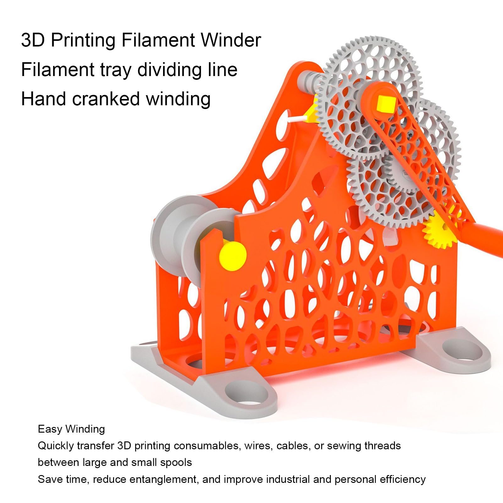 Keenso Respooler del Filamento della Stampante 3D Strumento di Avvolgimento Modulare a Manovella per Hobbisti e Professionisti Capacità di 1 Kg Arancione
