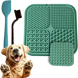 Tapete Silicone Pet Lambedor Para Cães Gatos com Ventosa - Lamber Interativo Inibidor de Ansiedade - ALVATEC ATC® (Verde)