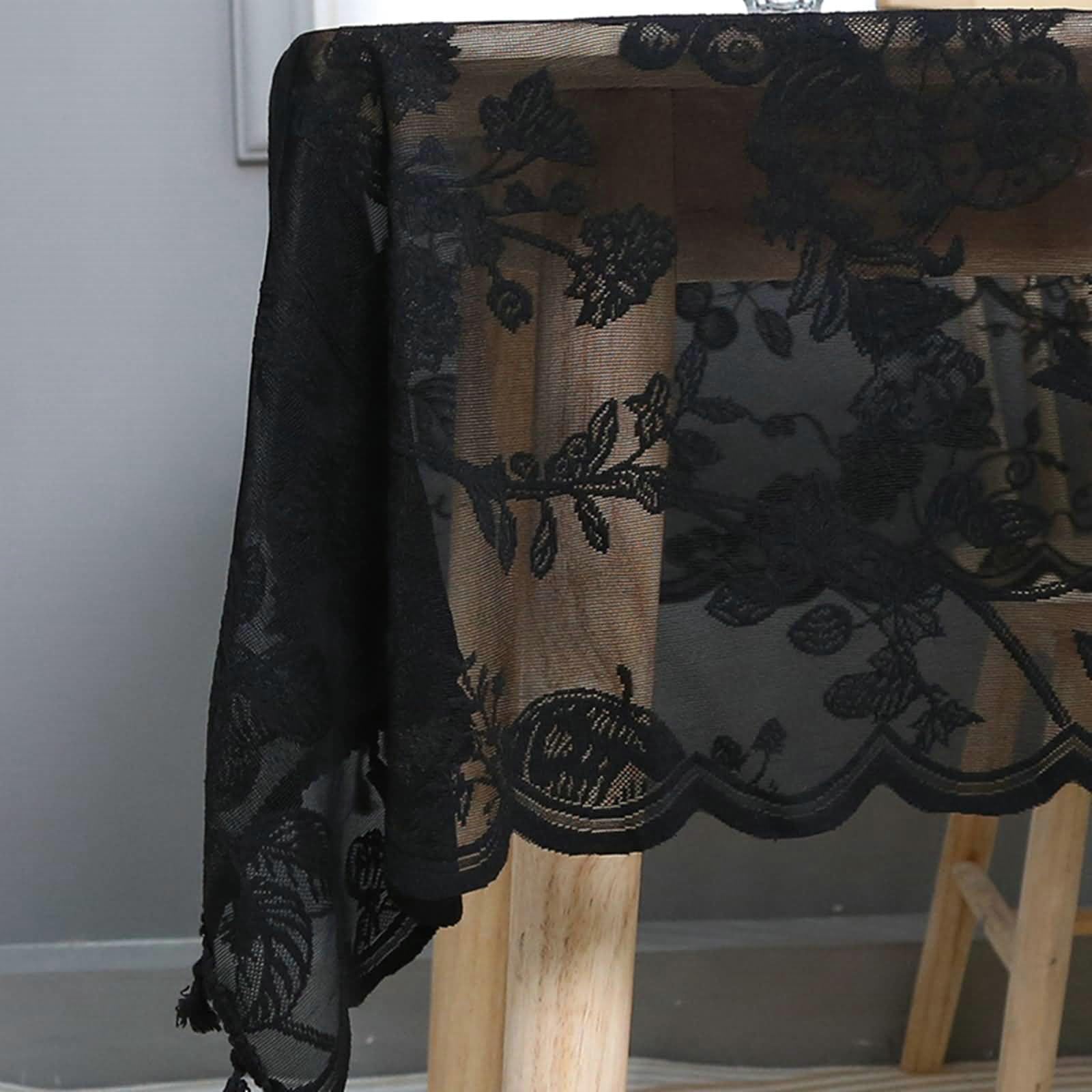 Tovaglia Rettangolare 140 x 180cm, Tovaglie Quadrate Antimacchia Nero Pizzo Fiore e Uccello Ricamo Tovaglia