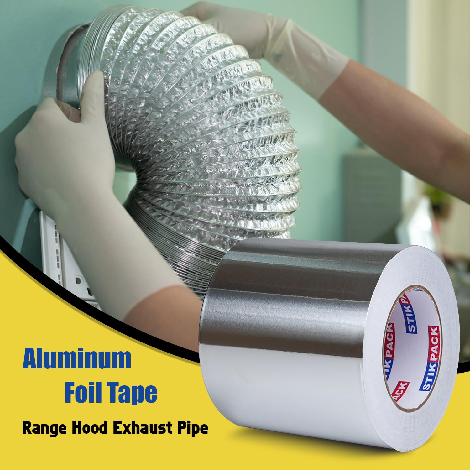 Aluminum Foil Tape 6 inch x 165ft (55 Yards) Heavy Duty HVAC Duct Tape for Ductwork – High Temperature Silver Foil Tape for Insulation, Metal Repair, Exhaust Sealing & Patching