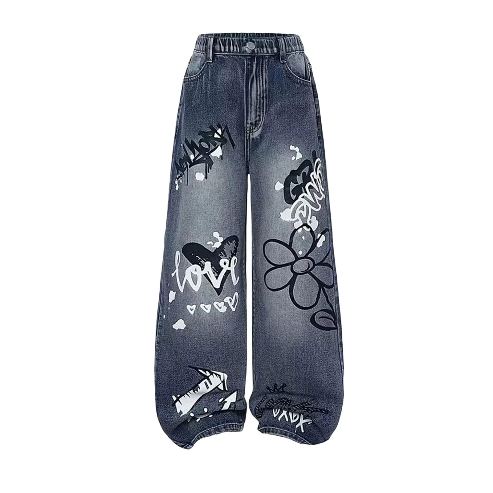 Jeans larghi da ragazza, gamba larga, jeans leggeri, Y2k, streetwear, per ragazze adolescenti, vita elasticizzata, hip hop, pantaloni casual per bambini, 6-16 anni