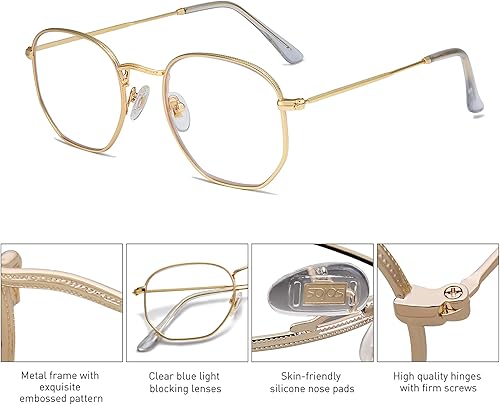 Miniatura 10 de SOJOS Gafas pequeñas con bloqueo de luz azul, marco de anteojos hexagonales anti rayos azules, uno y solo SJ5036