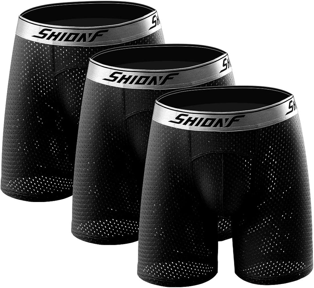 Jyoisa Ropa Interior Hombre Deportiva Calzoncillos Boxer de Malla Hueca de Seda de Hielo Pantalones Regulares de Pierna Larga S M L XL XXL