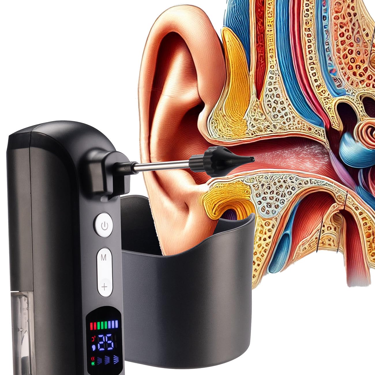 newgen medicals doccia auricolare: Pulitore per orecchie elettrico a batteria, con display, 3 modalità (pulizia orecchie, pulitore per elettrico, orecchio)