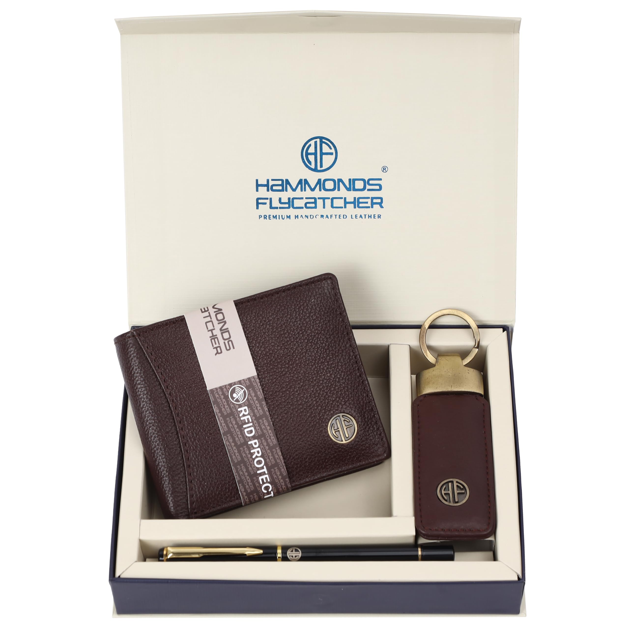 HAMMONDS FLYCATCHER Gift for Men Combo - Genuine Leather Wallet and Keychain Set with Ball Pen- Premium Birthday Gift for Husband, Boyfriend, and Father- Wallet with Multiple Card Slots- Redwood Brown