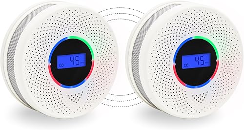 Paquete de 2 detectores de monóxido de carbono de humo interconectados mejorados, alimentado por batería e inalámbrico interconectado humo y alarma