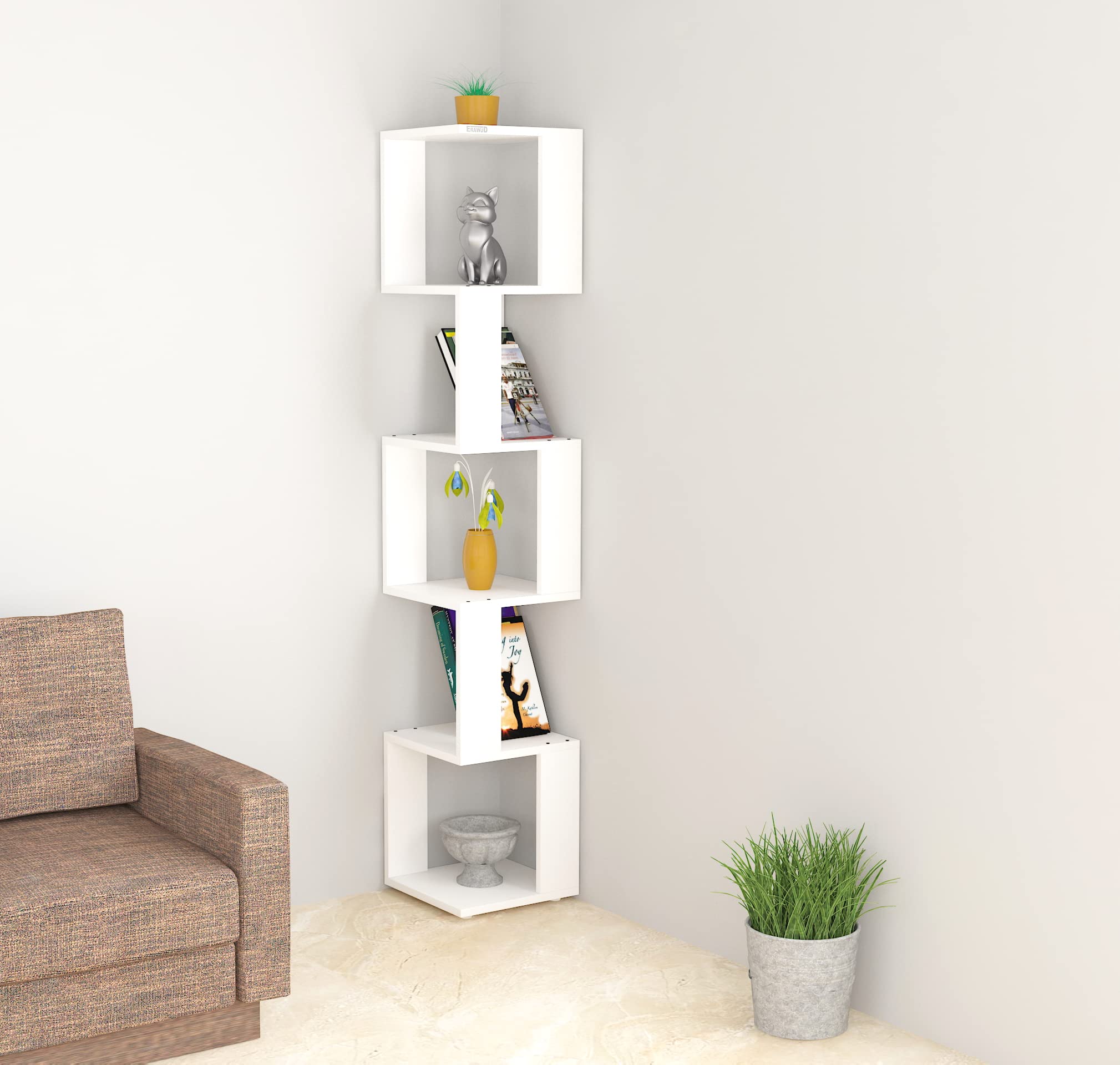 ERAWUD Joaquin Engineered Wood Floor Standing Corner Wall Shelf,Matte Finish, Set of 6,Frosty White (B09JWVLFGF) Amazon Price History, Amazon Price Tracker