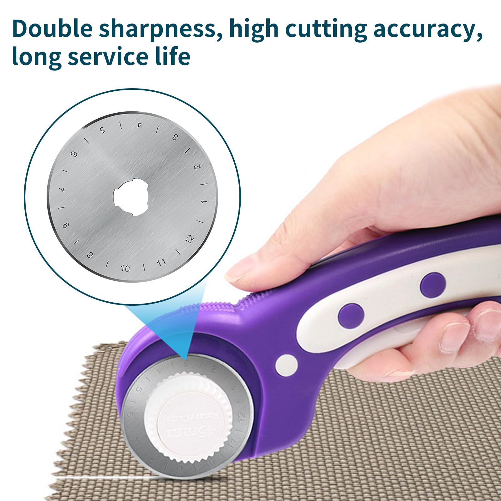 45mm Rotary Cutter Blades (Pack of 10), Fits Olfa, Fiskars Rotary Cutter, Turecut - Image 4
