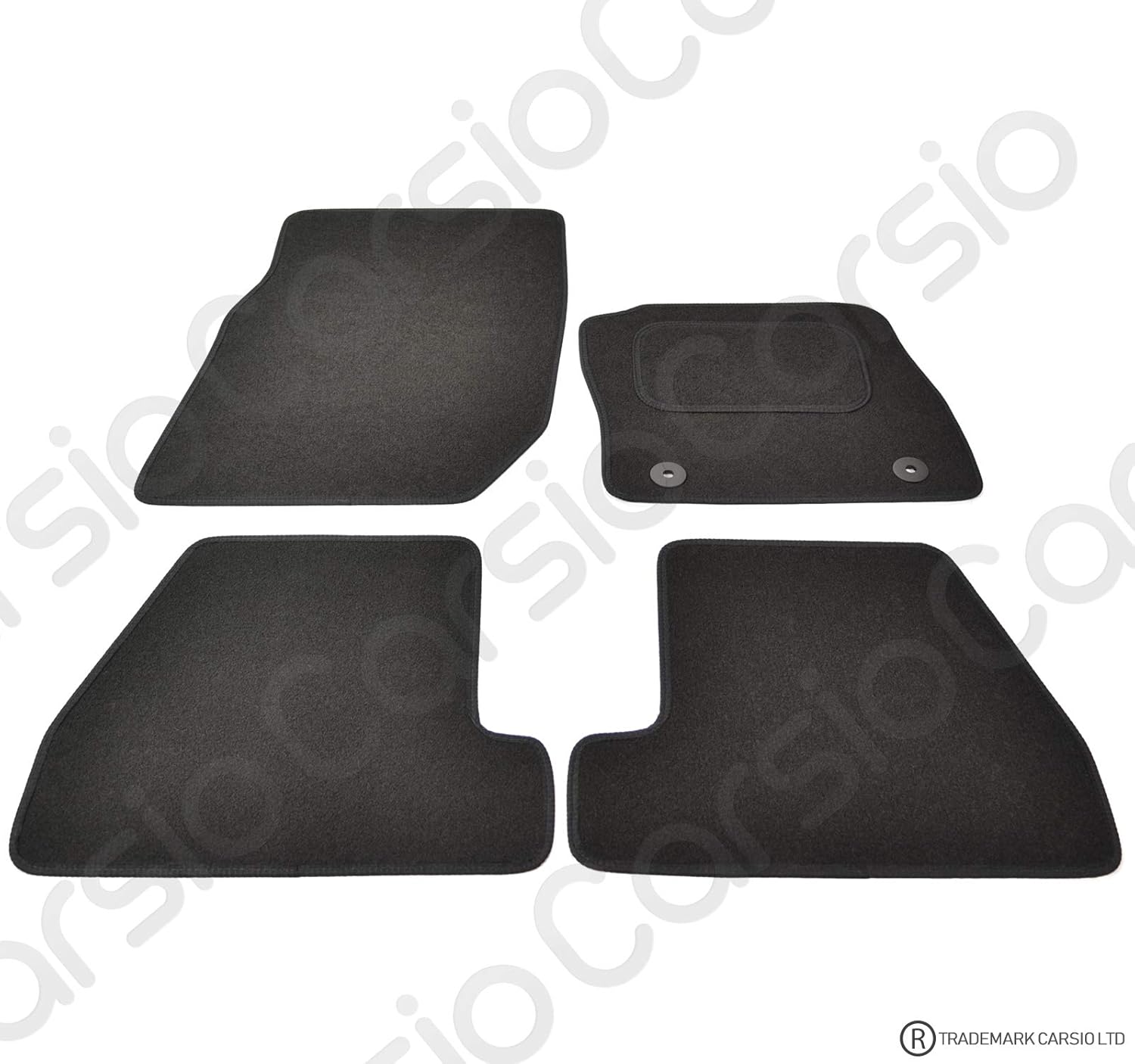 Carsio Tailored Black Carpet Car Mats for Focus MK3 2011 to 20144 Piece Set with 2 Clips