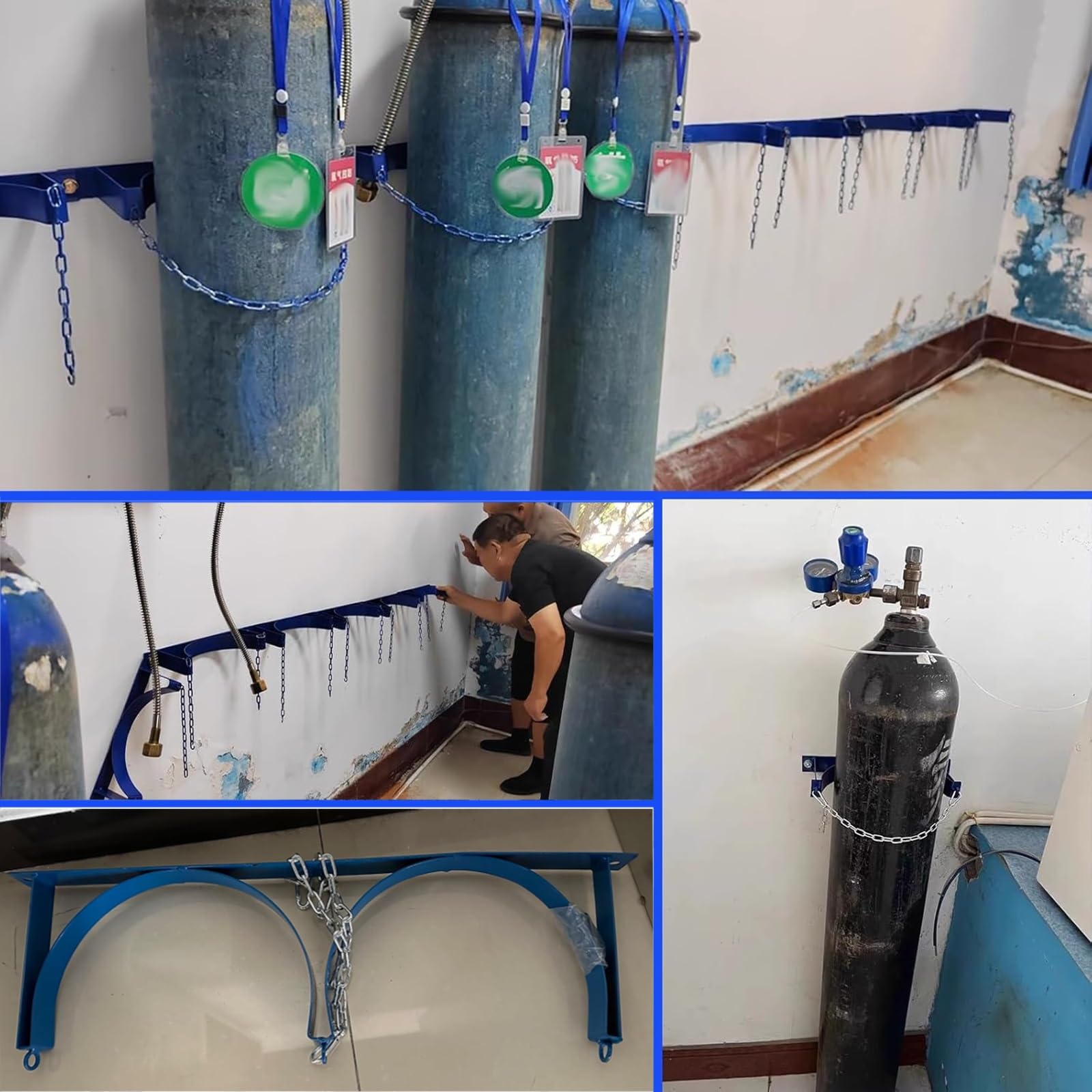 Genérico Soporte Mural para bombonas de Gas con Cadena de Seguridad: Almacenamiento Seguro para Laboratorios, talleres y Uso doméstico | Solución Robusta, Duradera y Que Ahorra Espacio.