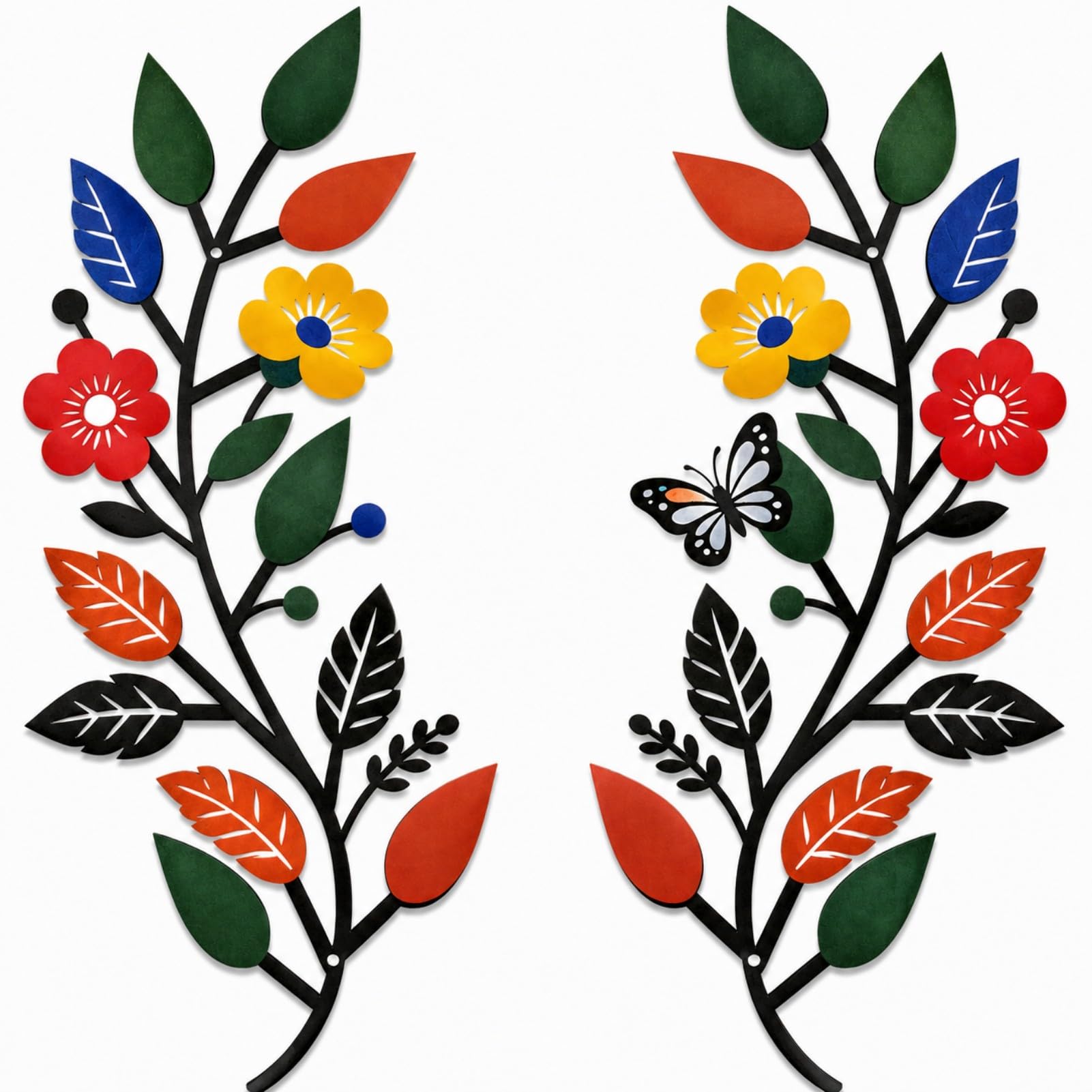 BGJJGT Metal Leaf Wall Decor, 2 Pcs Tree Branch Flower Butterfly Silhouette