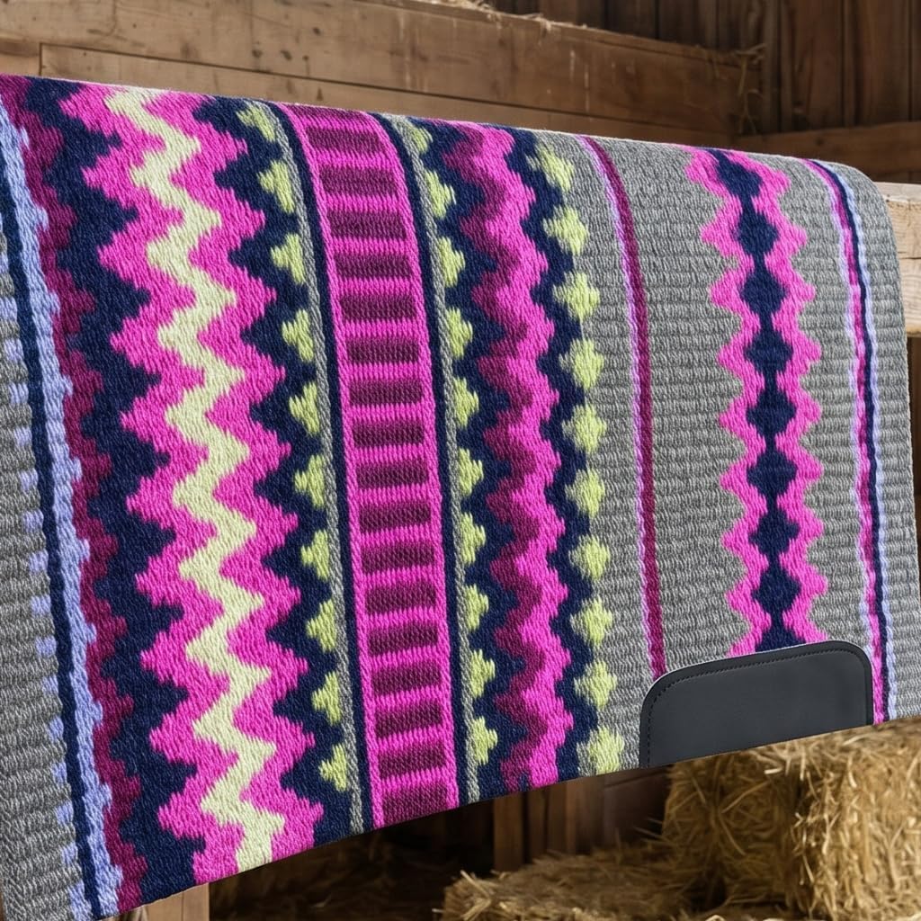 Western Show Saddle Pad/Blanket for Horses - Handmade Wool Saddle Blanket with New Zealand Design, Thick, Durable & Comfortable for Horse Riding (34” L x 34” W x 1) M30