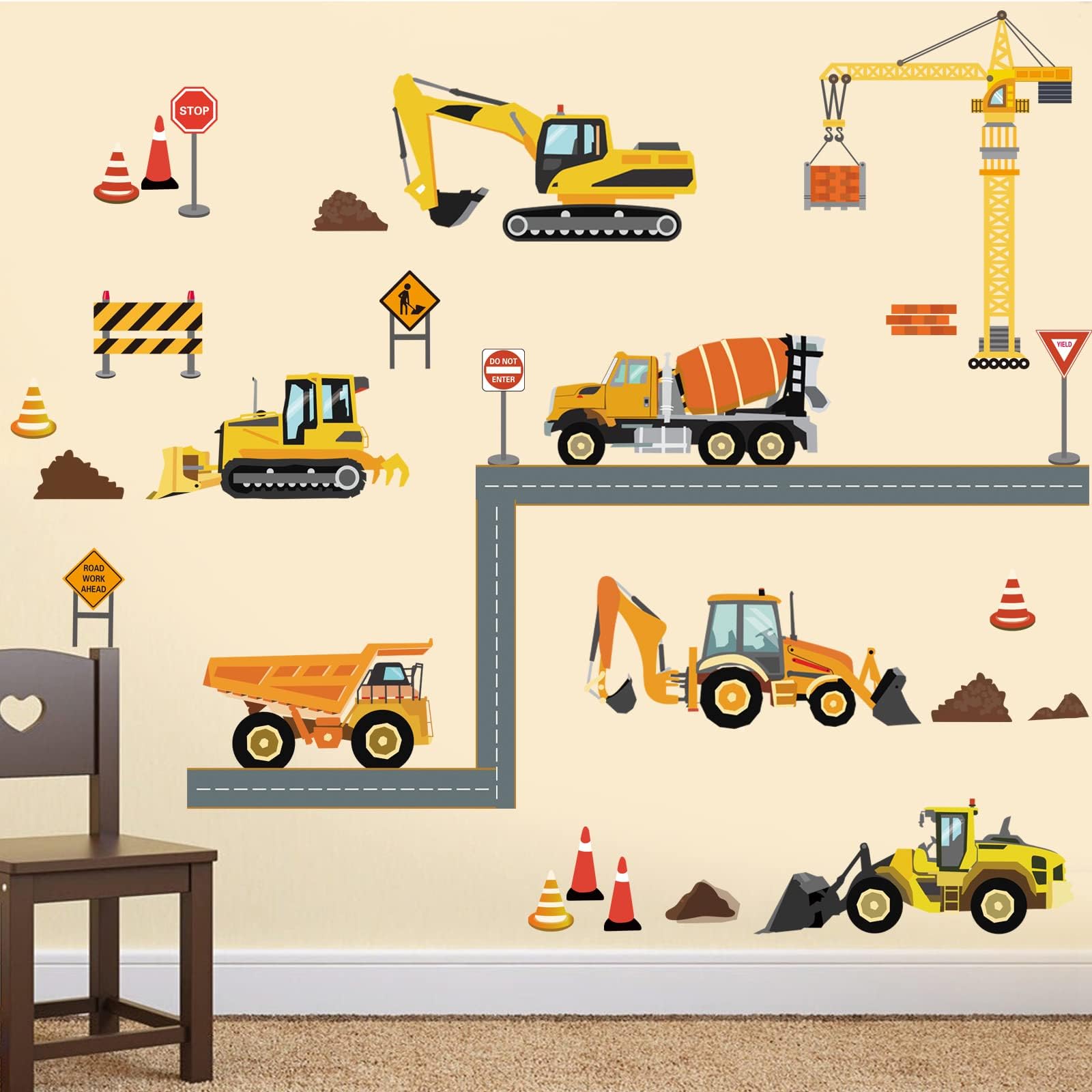 C CATWALLART Construction Cars Wall Decals,Tractor Car