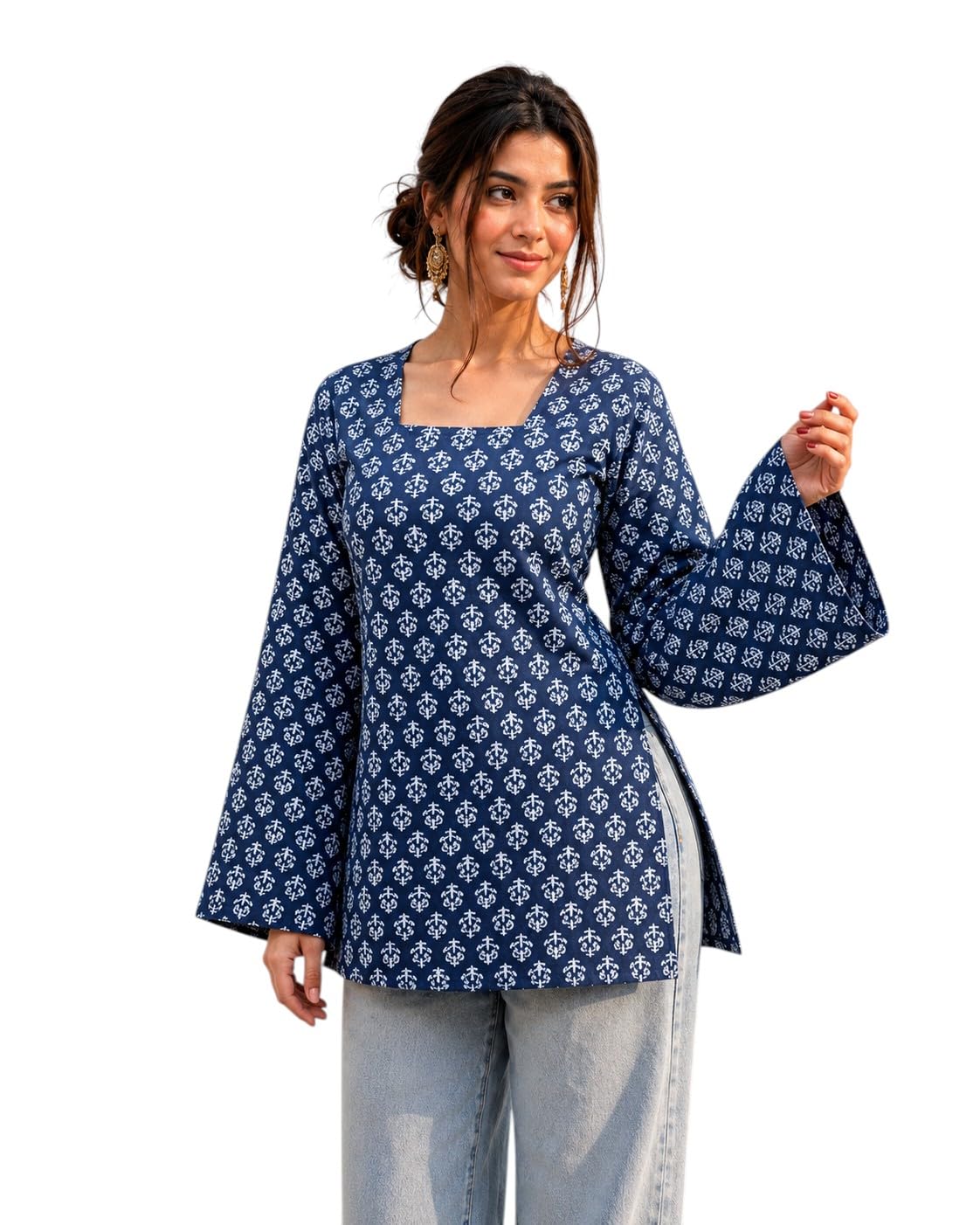 black teetar Women's Cotton Printed A-line Straight Short Kurti Stylish Latest Women's Top-picture-12