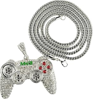 Video Game Controller Necklace for Men – Iced Out Game Controller Pendant with Large Pendant,Miami Cool Hip Hop Punk Rapper Jewelry(Gold,Silver,Black)