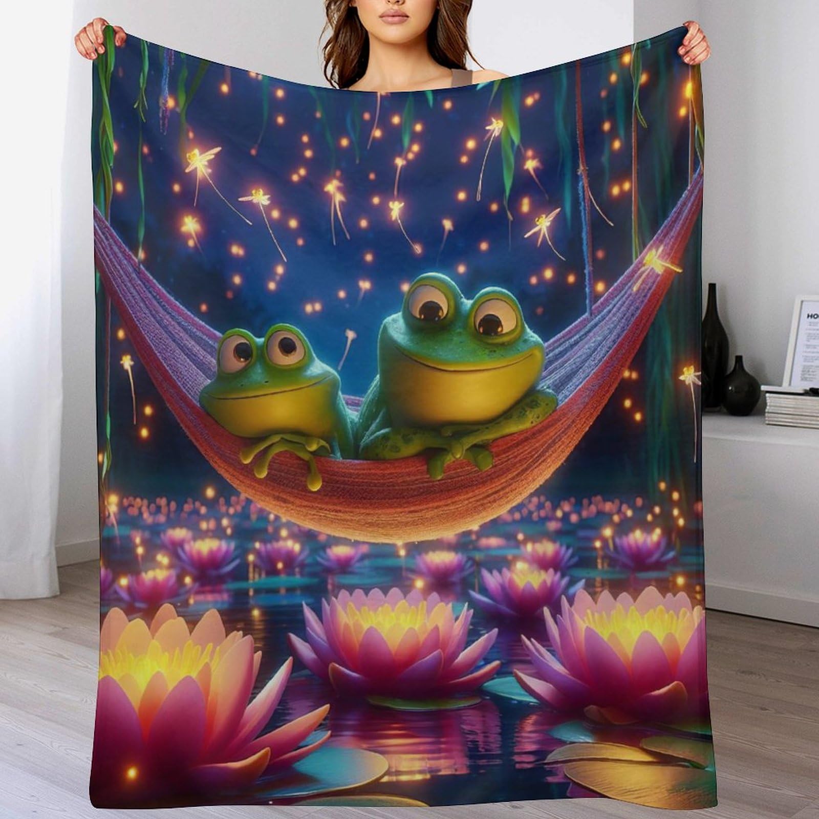 Couverture polaire en flannel grenouille douce 130x180cm pour canapé